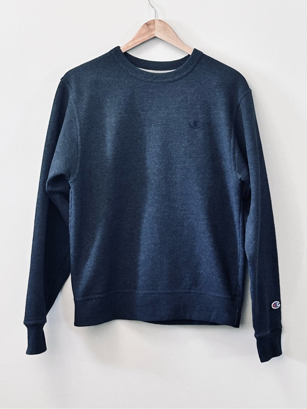 Champion Men’s Powerblend Fleece Crewneck Sweatshirt C Logo Deep Navy Size Small